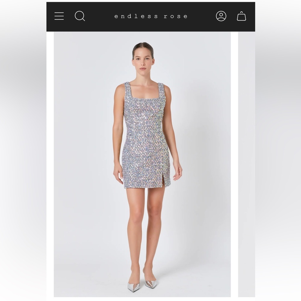NWT endless rose slit dress XS sparkly tweed mini